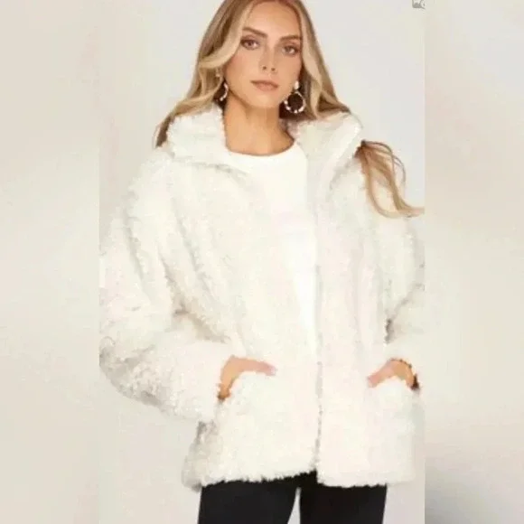 LONG SLEEVE TEDDY BEAR ZIP UP JACKET Size Large women’s sweater jacket - Picture 4 of 14